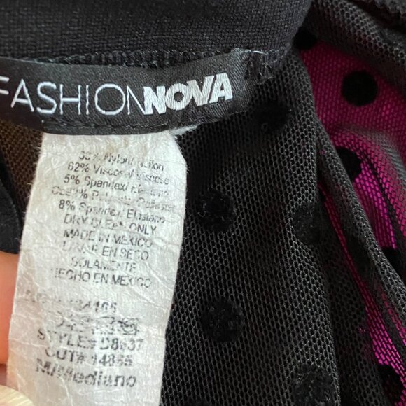 Sheer Polka Dot Long Sleeve Black Bodycon Dress With Mock Neck & Back Zip Closur - Picture 7 of 9